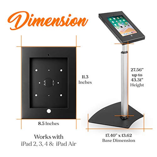Image of Pyle Home iPad Compatible Tablet Stand, Tamper Proof Screen Holder, 27.56'' - 43.31'' Adjustable AntiTheft Floor Stand, Works With 9.7'' Touchscreens, Cable Management, Durable Design For Public Use