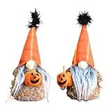 oniissy peluche a forma di gnomo con zucca senza volto, gnomo del ringraziamento arancione, zucca autunnale, con barba intrecciata, bambole per halloween, ringraziamento, decorazione da tavola (2 set)