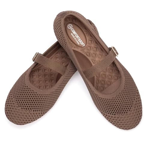 Image of Frank Mully Women's Mary Jane Flats Comfortable Dressy Ballet Flats Casual Round Toe Slip On Washable Knitted Fabric Office Work Woman Shoes