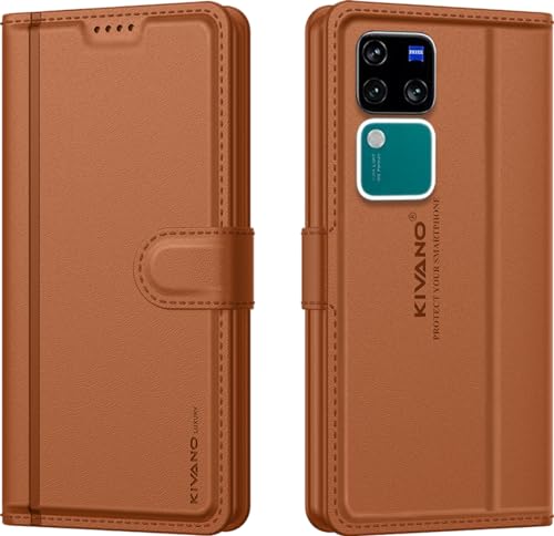 Image of KIVANO LUXE Compatible for Vivo V30 Pro 5G / Vivo V30 5G Luxury Handmade Leather Magnetic Flip Folio Case | Card Holder & Kickstand | Slim Protective Cover | Unisex - Brown