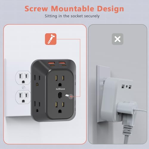 USB Wall Charger Electrical Outlet Extender, Surge Protector, 6 Outlet Splitter with 4 USB Outlet (2USB A, 2USB C) 4-Sided 1050J Power Strip Multi Plug Adapter for Home Office Travel - Thumbnail 6