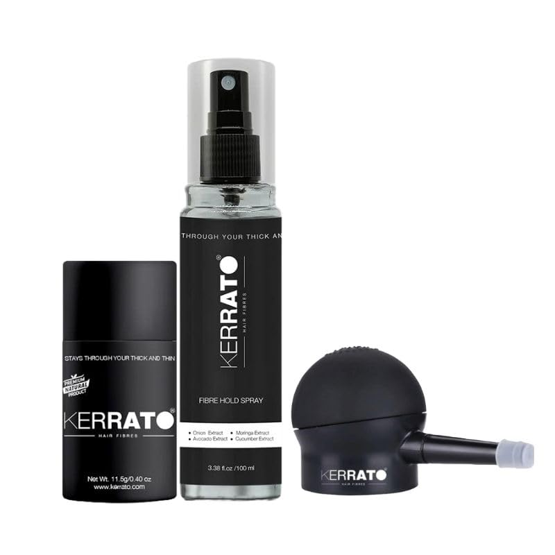 KERRATO HAIR FIBRES 11.5G (Natural Black) With Fibrehold Spray (100ML) And Pump |Conceals Hair Loss Instantly - Natural Ha... - Review, Price and Buying Guide
