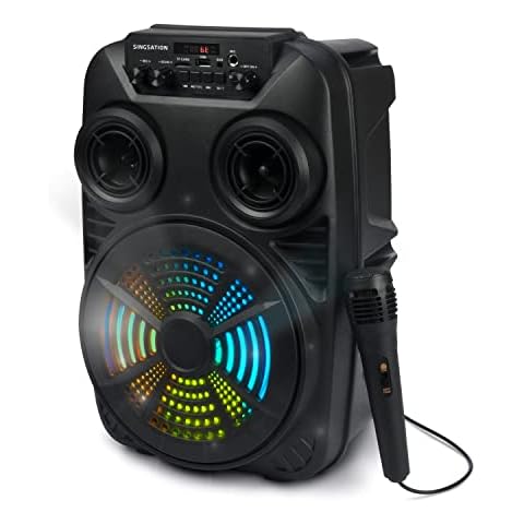 Singsation Karaoke Machine, 8" Dynamic Driver Loudsound Speaker, Portable 5.0 Bluetooth Speaker with Microphone, Remote, Light Show, Bass Boost, USB and Micro SD, AUX and FM for Party Cover