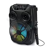 Singsation Karaoke Machine, 8' Dynamic Driver Loudsound Speaker, Portable 5.0 Bluetooth Speaker with Microphone, Remote, Light Show, Bass Boost, USB and Micro SD, AUX and FM for Party