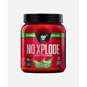 BSN Nutrition N.O.-Xplode Pre Workout Poeder Voedingssupplement, energie en focus ondersteuning met cafeïne, aminozuren, vitamine C en zink, Green Burst smaak, 30 porties, 390 g