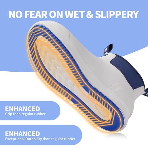 Image of WOVENPAK Deck Boots for Men, Rain Boots Men, Waterproof Fishing Boots, Mens Deck Boots, Anti-slip Rubber Work Ankle Rain Boots Shoes for Outdoor Fishing, Boating, Size 6-13