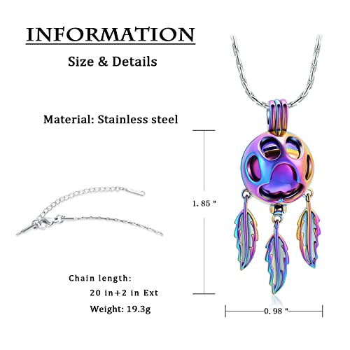 Constantlife Dreamcatcher Urn Necklace For Ashes Pet Cremation Jewelry 316L Stainless Steel Hollow Paw Locket Memorial Pendant Dog Cat Keepsake Gift For Women Men (Colorful) #TOP1