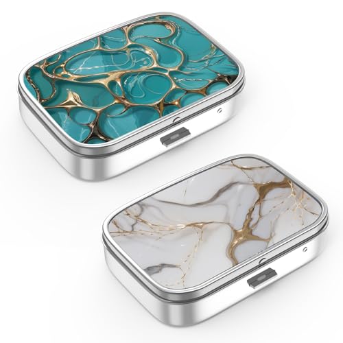 Image of Pill Box 2 Compartment Small Pill Case,Portable for Pocket or Purse Pill Organizer Pill Container Holder to Hold Vitamins, Medication, Fish Oil and Supplements(2PCS)