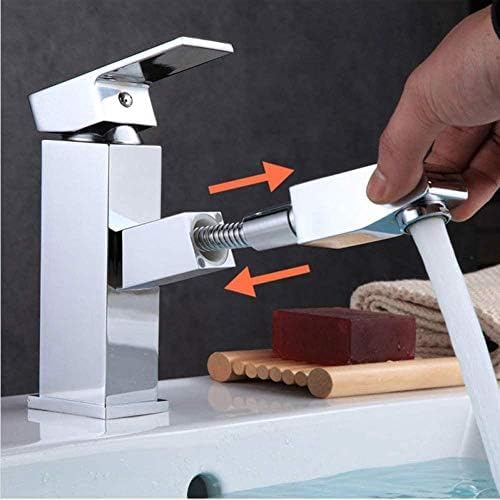 Kitchen Taps Chrome Bathroom Basin Pull Out Faucet Single Handle Single Hole Mixer Tap Deck Mounted Hot and Cold Mixer Tap Sink Brass Faucet