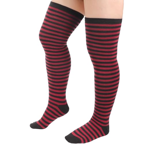 Image of DRESHOW Plus Size Thigh High Socks Striped Over Knee Long Boot Stockings Knee High Tube Socks Leg Warmers for Women