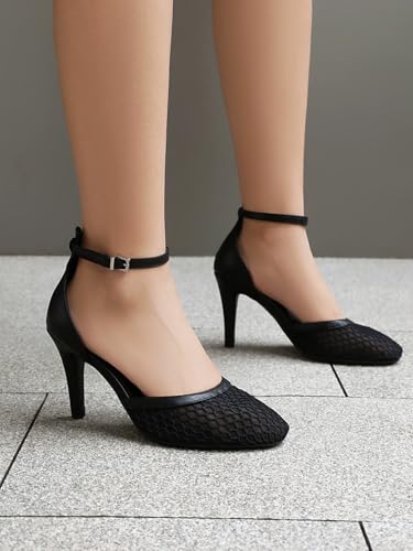 XIEDA Women's Mesh Heels Closed Toe Ankle Strap Stiletto Sexy High Heels Prom Dress Pumps Shoes2
