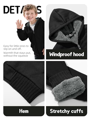 boys Fleece Jacket Zip Up hoodie Kids Winter Coats Warm Soft Sherpa Lined Hoodie Outerwear Teens 6-153