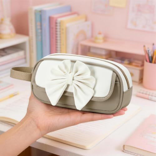 Image of Large Pencil Case for Girls Teens Kids School Zipper Pencil Pouch Brown