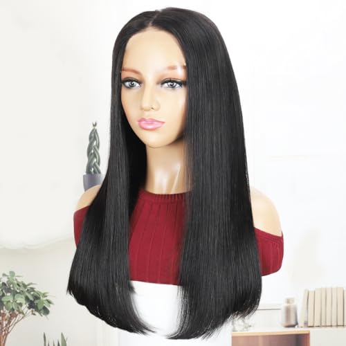 Karlami Bob Wig Human Hair Straight HD Lace Front Bob Wigs for Black Women Human Hair Pre Plucked Glueless Side Part Middle Part C Part 180% Density Human Hair Natural Black 5X5 20 inch bob