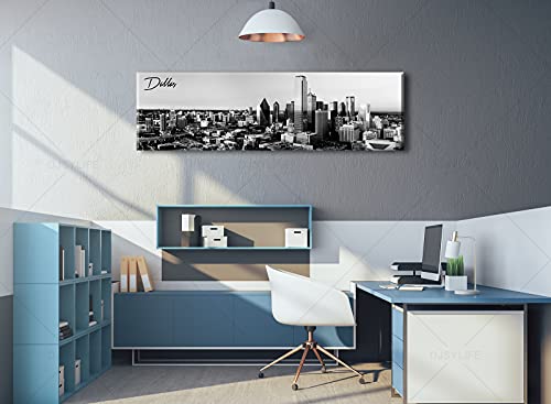 Image of Black and White Wall Art Dallas Skyline Cityscape Skyscrapers Canvas Print Painting Landscape Texas City Buildings Pictures Modern Artwork for Man Room Office Living Room Decoration 13.8 inchx47.3 inch