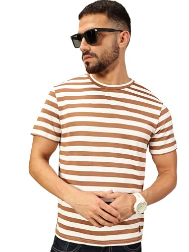 Image of Thomas Scott Men's | Striped | Half Sleeve | Regular Fit | Poly Elastane | Round Neck | Casual Tshirt