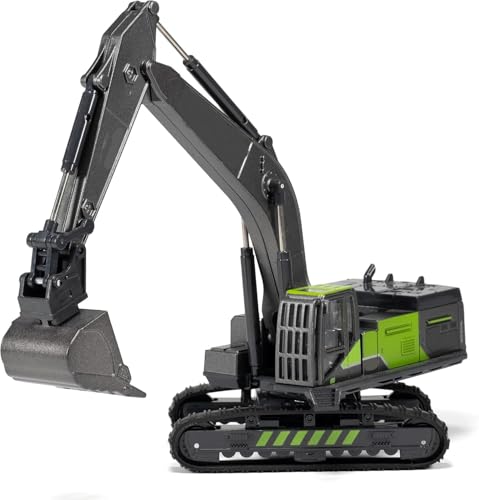 Image of Friction Powered Excavator Truck with All Moving Parts Die cast Alloy Model Construction Toy Pull Back Vehicle Engineering Long Crane Toy for Kids Boys Girls