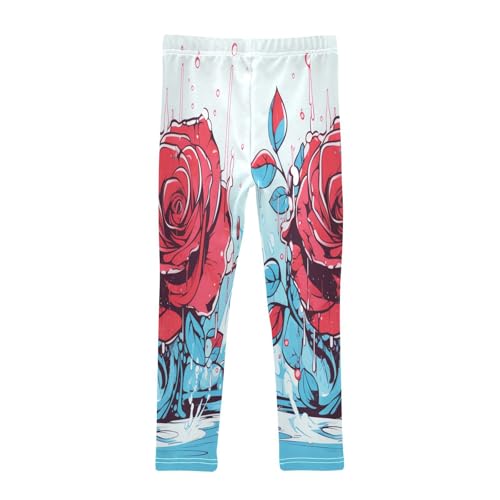 Bolaz Toddler Girls Leggings Printed Yoga Pants Leggings Blue Leaves Red Rose for Kids2