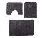 TA&MA STORE-Badematten Set 3 teilig Badezimmerteppich rutschfest Badteppich Badvorleger maschinenwaschbar 80x50 Badematte+50x40 WC Vorleger Duschvorleger Saugfähig WC Teppich (ANTHRAZIT)