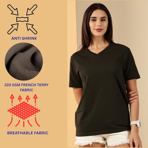Image of Women's Pure Cotton Relaxed Fit V-Neck Half Sleeve T-Shirt | Gym Wear Casual Look T-Shirt | Regular Fitting with Comfort Wear for Women