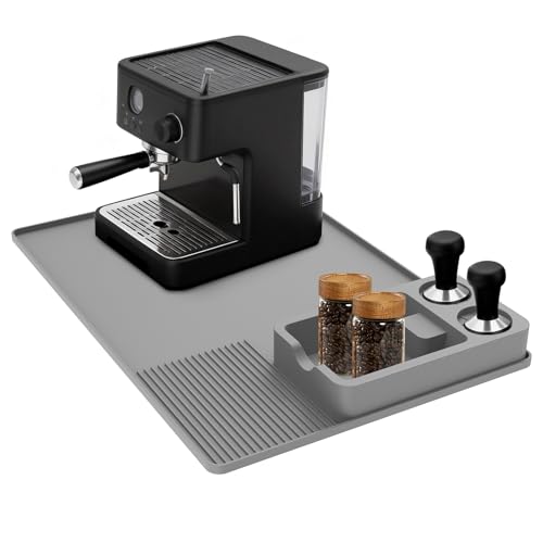 Tapete de café de silicone com bordas elevadas, tapetes 2 em 1 para cafeteira com tampa, impermeável, resistente ao calor, antiderrapante, almofada de secagem de cozinha, acessórios para máquina de