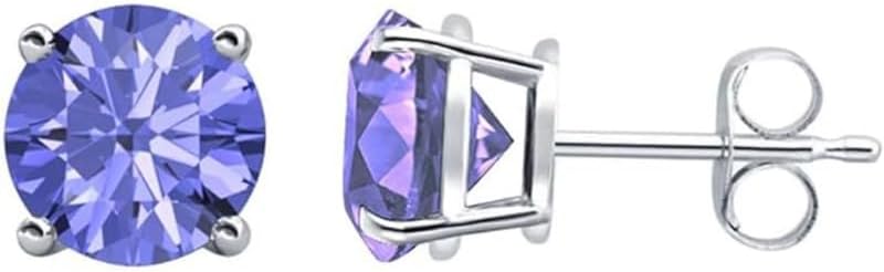 1 Ct Round Cut Blue Tanzanite Gemstone 925 Sterling Silver 14K Gold Finish Solitaire Fancy Party Wear Gift Stud Earring For Women