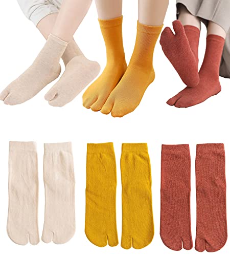 Pursuestar 3 Pairs Women Girl Cotton Sports Casual Sandal Split Two Toe Japanese Tabi Flip Flops Socks Elastic Free Size - Main Image