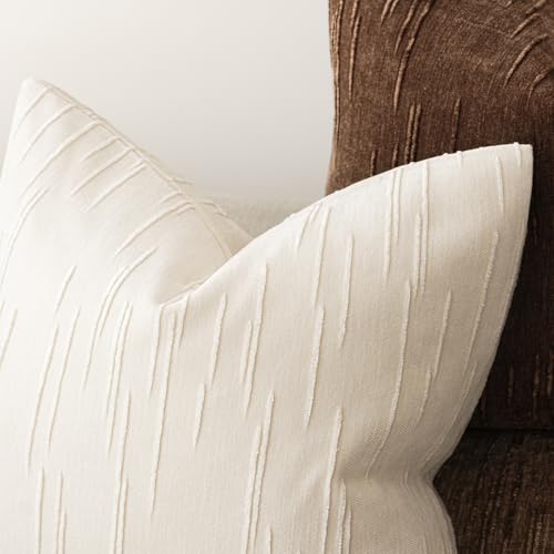 Image of Foindtower Pack of 2 Slubby Textured Chenille Throw Decorative Pillow Covers Square Accent Solid Cushion Cover Cozy Soft Farmhouse Pillow Case for Couch Sofa Bedroom Living Room 22x22 Inch,Cream White