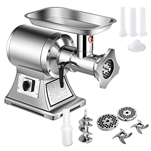 Tangkula Commercial Meat Grinder, 1.5 Hp, 1100W, 550Lb/H Stainless Steel Electric Sausage Stuffer, 225Rpm Heavy Duty Industrial Meat Mincer W/2 Blades, Grinding Plates & Stuffing Tubes #TOP6