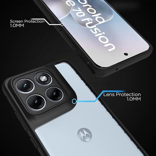 Image of RIGGEAR Shockproof Sleek Hybrid Armor Back Cover Case for Motorola Moto Edge 70 Fusion 5G (Clear PC + Black TPU Bumper)