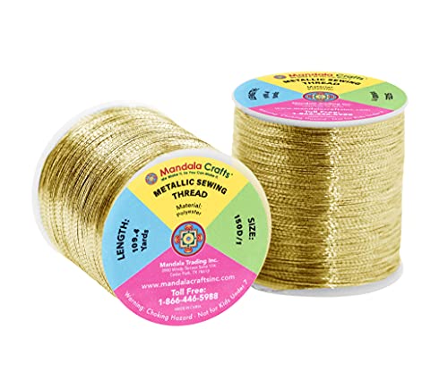 Mandala Crafts Metallic Embroidery Thread Set – Gold Metallic Thread For Sewing Machine And Hand Decorative Sewing – 218 Yards 200M Gold Thread For Embroidery Needle Work #TOP3