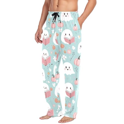 Cute Spirits Pattern Men's Cotton Pajama Pants with Pockets and Drawstring Comfortable and Stylish,S4