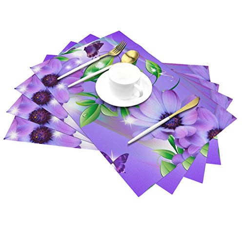 Set de table résistant chaleur violet aux finitions fleurs haut de gamme x4