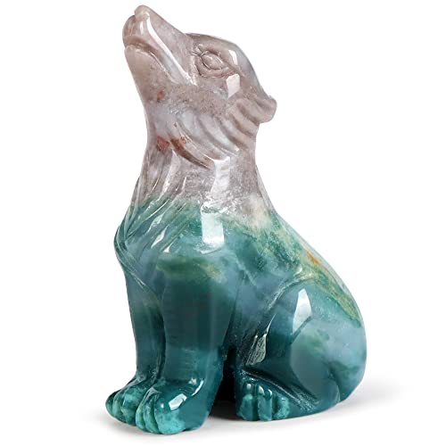 SM SMQARTCRYSTAL 2" Ocean Jasper Carved Crystal Wolf Statue and Figurine Ornament Wildlife Animal Wolves Sculpture Wolf Gifts For Men Women - Image 4