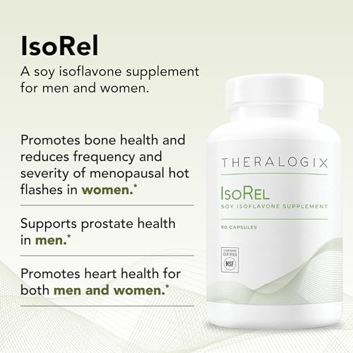 Image of Theralogix IsoRel Whole Soybean Extract Supplement - 90-Day Supply - Menopause Support to Aid Hot Flashes - Prostate Health Support for Men - NSF Certified - 90 Capsules