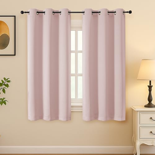 Image of Simplebrand Blush Room Darkening Curtains for Bedroom 63 Inch Length 2 Panels Set, Thermal Insulated Energy Saving Curtains for Kids Room, Grommet Solid Nursery Window Treatment Drapes, W40 x L63