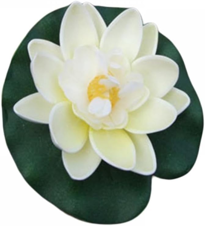 LNYMZD White Artificial Floating Foam Lotus Flower with Water Lilys Pad Ornanments, Lifelikes Fake Lotus Flowers for Patio Pond Pool Fish Tank Aquarium Wedding Party, Artificial Plants and Flowers