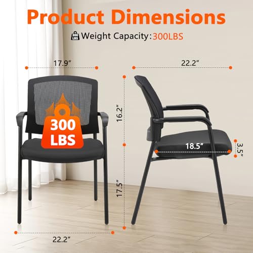 Image of CLATINA Stacking Chairs Set of 2, Stackable Waiting Room Chairs No Wheels with Armrest, Ergonomic Mesh Office Reception Guest Chair for Home Conference Lobby Church School Meeting Training, Black