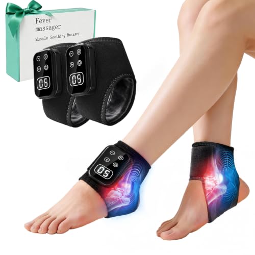Foot Renew Massager for Neuropathy 4-in-1 Cordless Portable Foot and Ankle Massager for Heel Warming Heating Pad Heated Brace Wrap With 5 Vibration Modes 4 Heat Levels Portable for Home 2pcs black