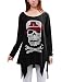 Allegra K Women Skull Cut Out Back Tops High Low Hem Cool T Shirts L Black