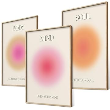 Mind Body Soul Set di poster consapevolezza, aura, colori yoga, decorazione da parete, immagini ispiratrici, decorazione per camera da letto, soggiorno, casa, ufficio, poster di consapevolezza (3 x