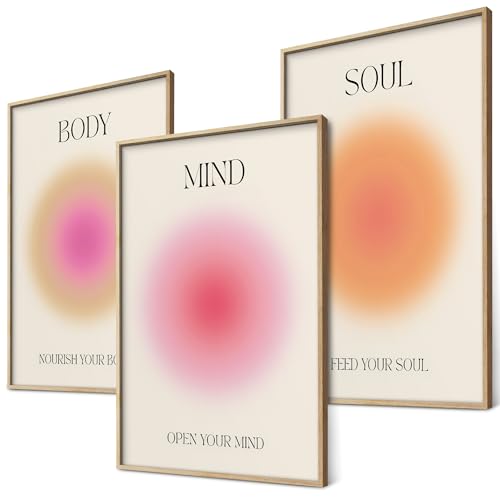 Aura Mind Body Soul - Juegos de pósteres para decoración, yoga e imágenes inspiradoras (3 x A4)