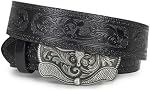 Western-Leather-Belt Vintage-Cowgirl-Cowboy-Embossed-Buckle-Belt Floral-Engraved-Country-Belt for Men Women