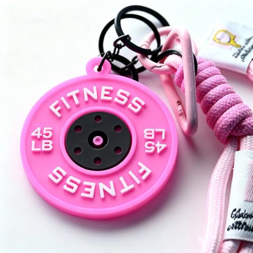 Colorful Fitness Keychain Set - Silicone Dumbbell/Sport Bottle Charm, Metal Clasp, Nylon Lanyard, Gym Bag Accessory, Workout Gift (Pink) - image 5