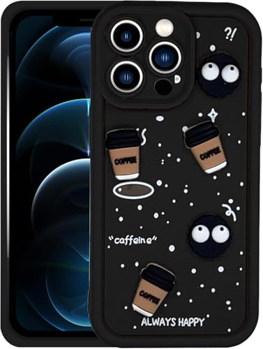 Image of GoldKart Back Case Cover Compatible for iPhone 12 Pro Max | Cute Fun Cartoon 3D Ball Coffee Silicone Case | Full Body Protection Back Cover for iPhone 12 Pro Max - Black