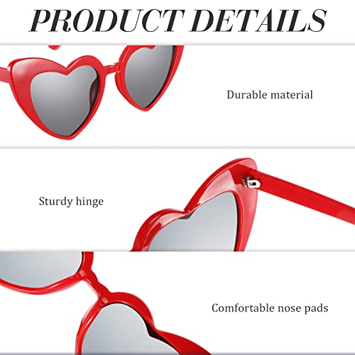 Konohan 3 Pairs Heart Sunglasses for Women Vintage Heart Shaped Sun Glasses Retro Cute Bachelorette Glasses for Summer Beach Party, White, Red, Pink4