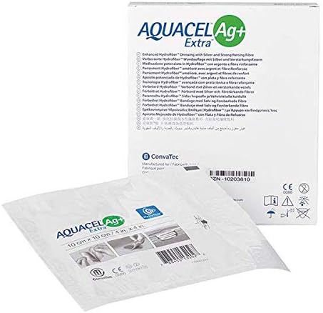 Aquacel AG+ Extra Silver Hydrofiber Wound Dressing 5cm x 5cm, 2"x2" x 10 413566