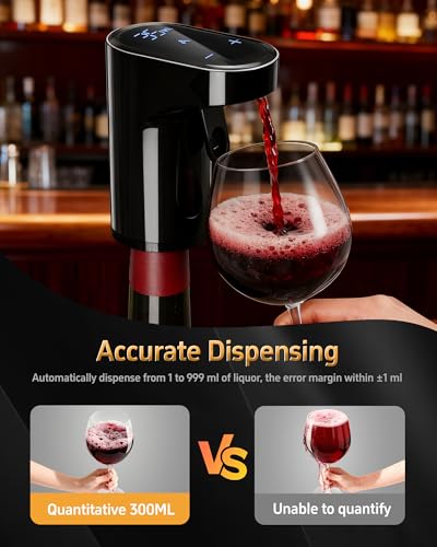 Image of 5 in 1 Wine Aerator Whiskey Dispenser,Liquor Decanter, Alcohol Pourer-Black | World Cup Party Essential | 1-Second Aeration | Easy Tap-to-Pour | 1-999ml Precision | USB-C Rechargeable | Smart&Automatic
