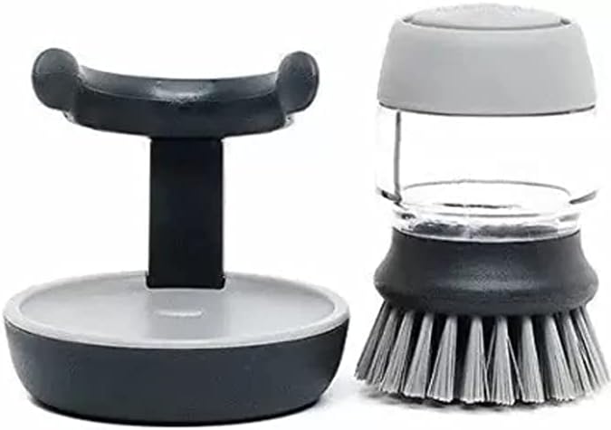 Plastic Cleaning Brush with Soap Dispenser for Kitchen, Sink, Dish Washer with Storage Stand-Pack of 2