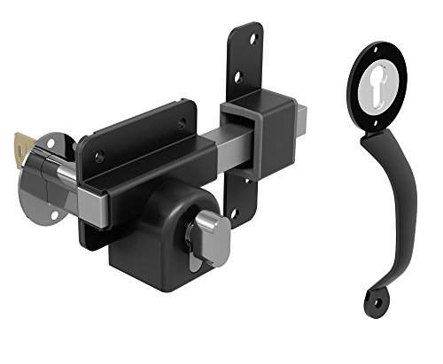 Gatemate 50mm Long Throw Gate Lock Euro Profile Single Locking 5 Keys Stainless (Lock + Black Handle)